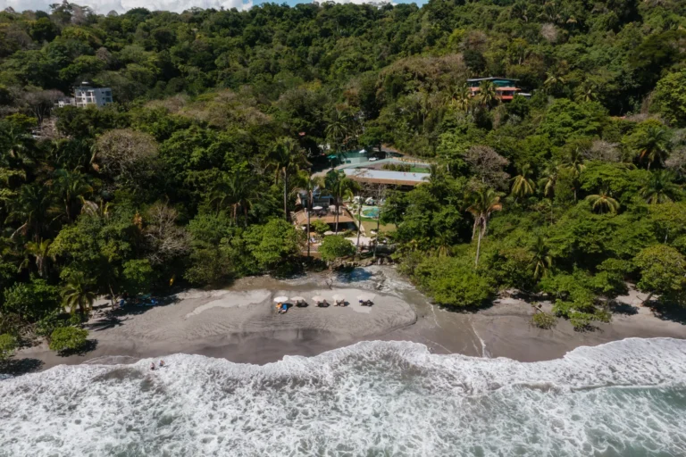 Aerial view of Miamar on Playa Espadilla, between the rainforest and the Pacific in Manuel Antonio